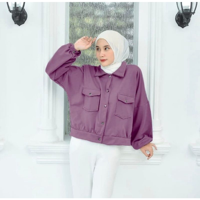 Olin Button Jaket Wanita Button Pocket Long Sleeve Jaket Kancing Fleece Jaket Korean Style