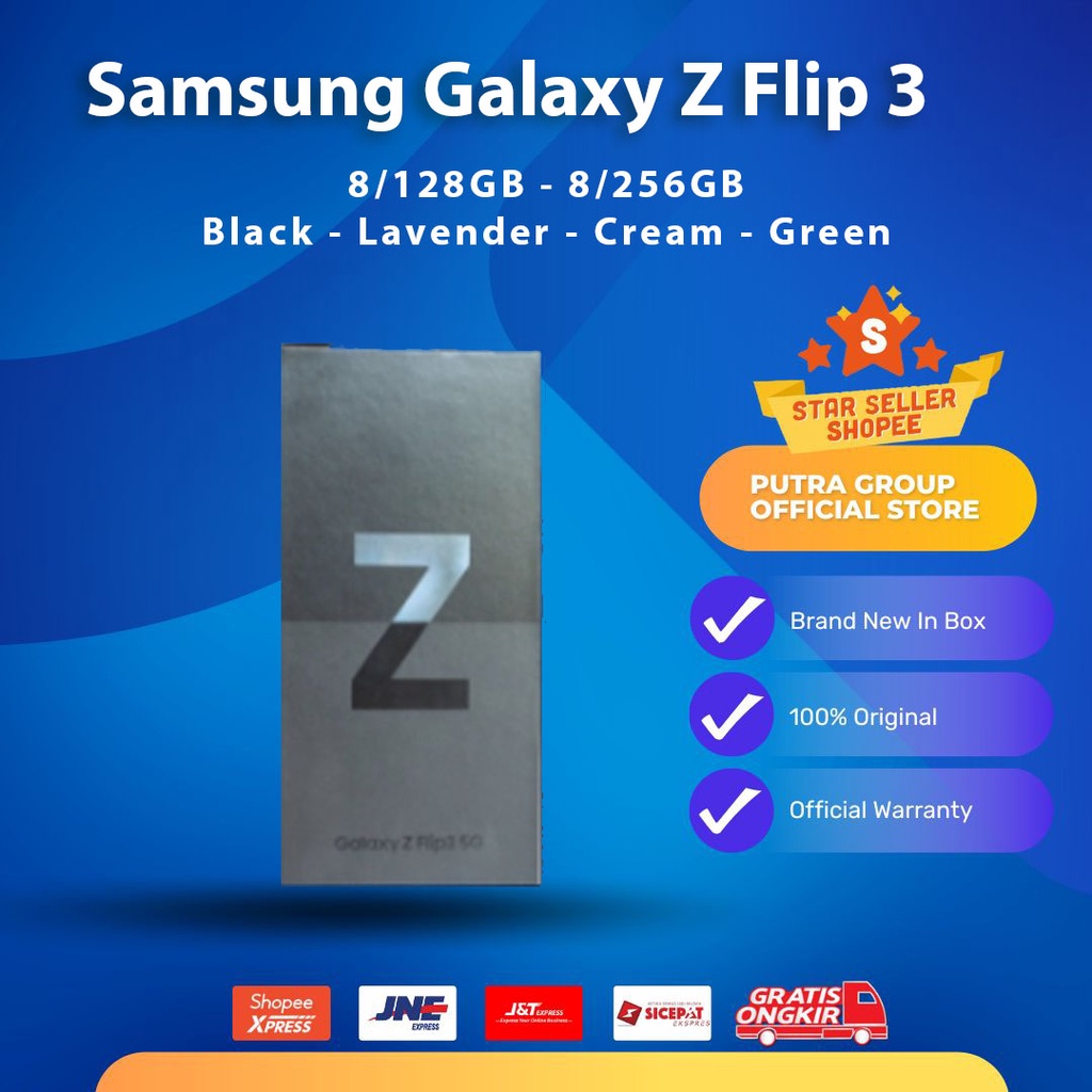 (RESMI) Samsung Galaxy Z Flip 3 5G 128GB 256GB Lavender Cream Black Green SEIN