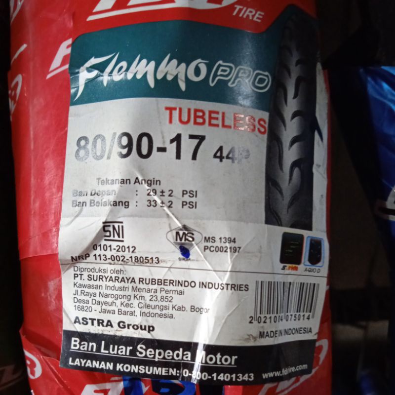 Ban Luar Merk FDR 80/90-17 Flemmo Pro, Tubeless