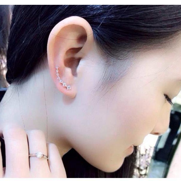 Anting hijab Perhiasan Korea Earrings zirkon dalam deretan 7 berlian dengan bintang berlian imitasi