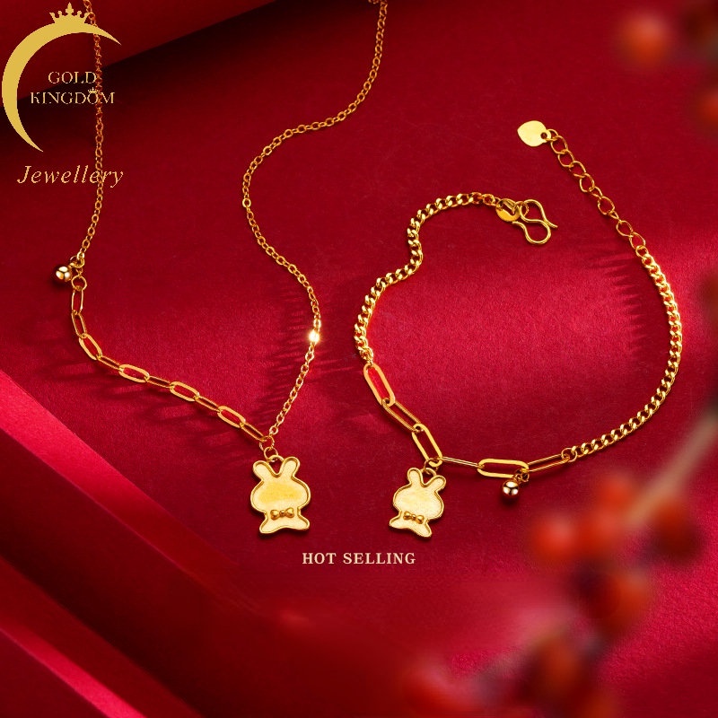 Goldkingdom Perhiasan Fashion 24K Bangkok Aksesoris Ready Stock Lucu Bunny Kalung Gaya Preppy Niche Rantai Set Berlapis Emas Asli Kadar 375 Minimalis Wanita