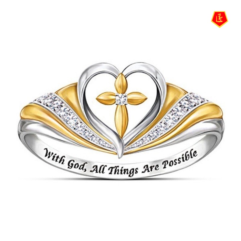 [Ready Stock]Cross Love Heart-Shaped Micro Setting Ring