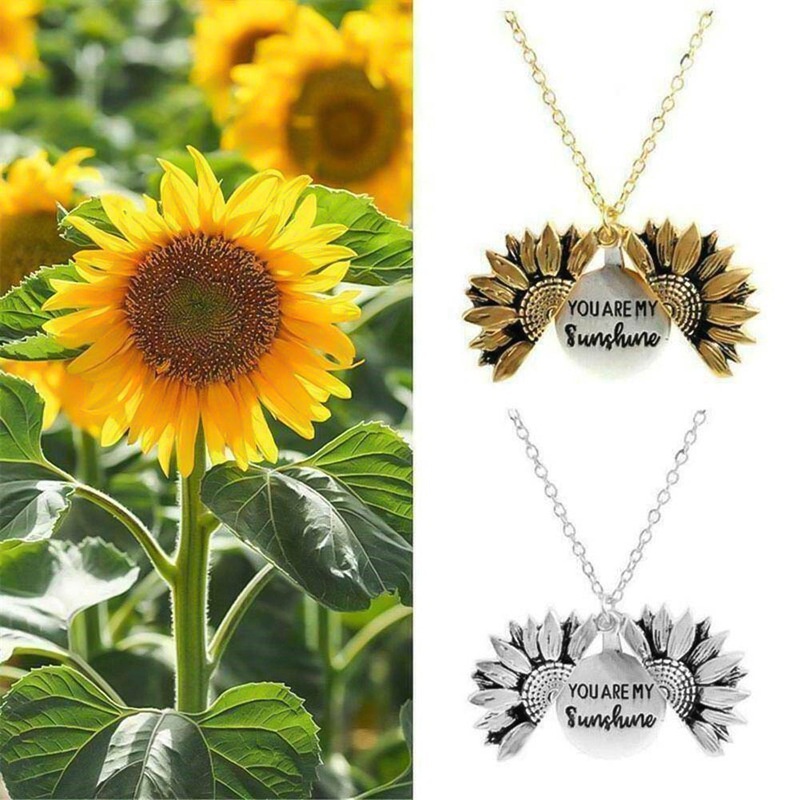 You are My Sunshine Necklace Keep Going Sunflower Open Locket 14K Gold Plated Necklace Pendant Gifts