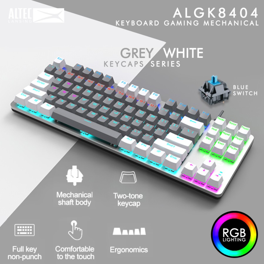 Keyboard Gaming Mechanical TKL Altec Lansing ALGK-8404 RGB Grey White