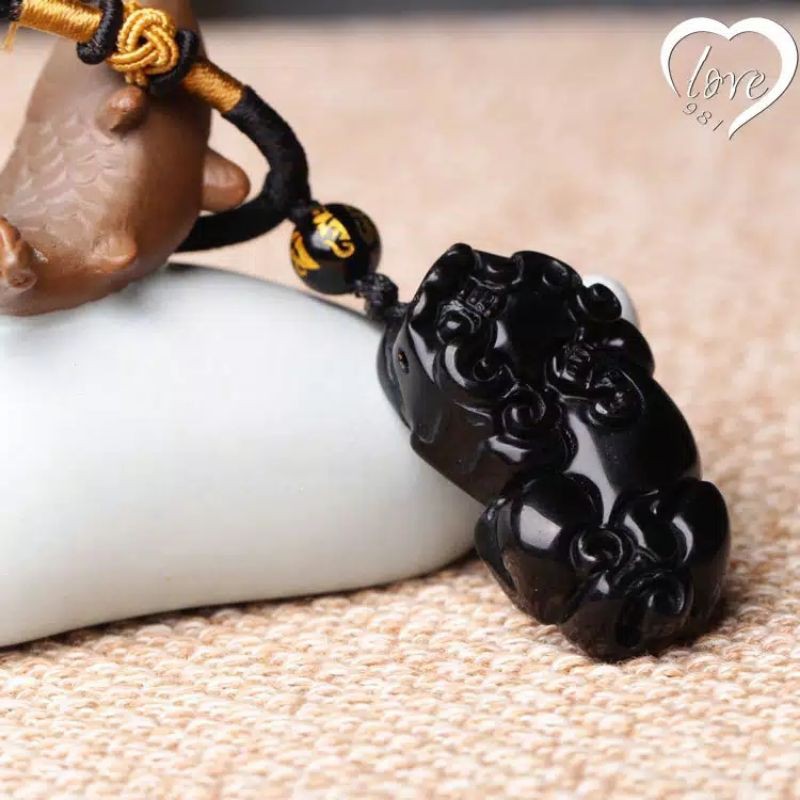 Kalung Pixiu Batu Giok Afghanistan Hitam Batu Alami