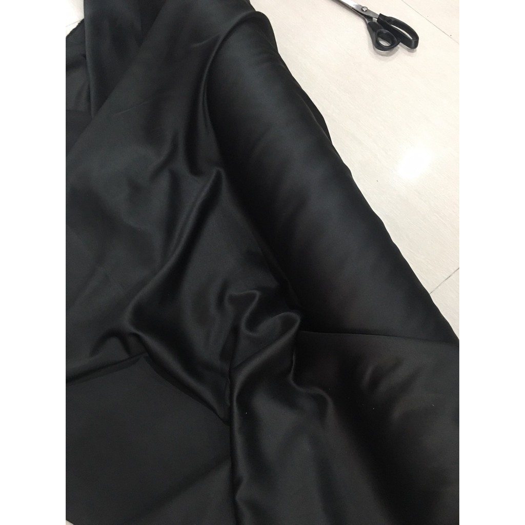 Kain Bahan Satin Saten Silk Velvet Premium Polosan Meteran Furing Warna Hitam Black