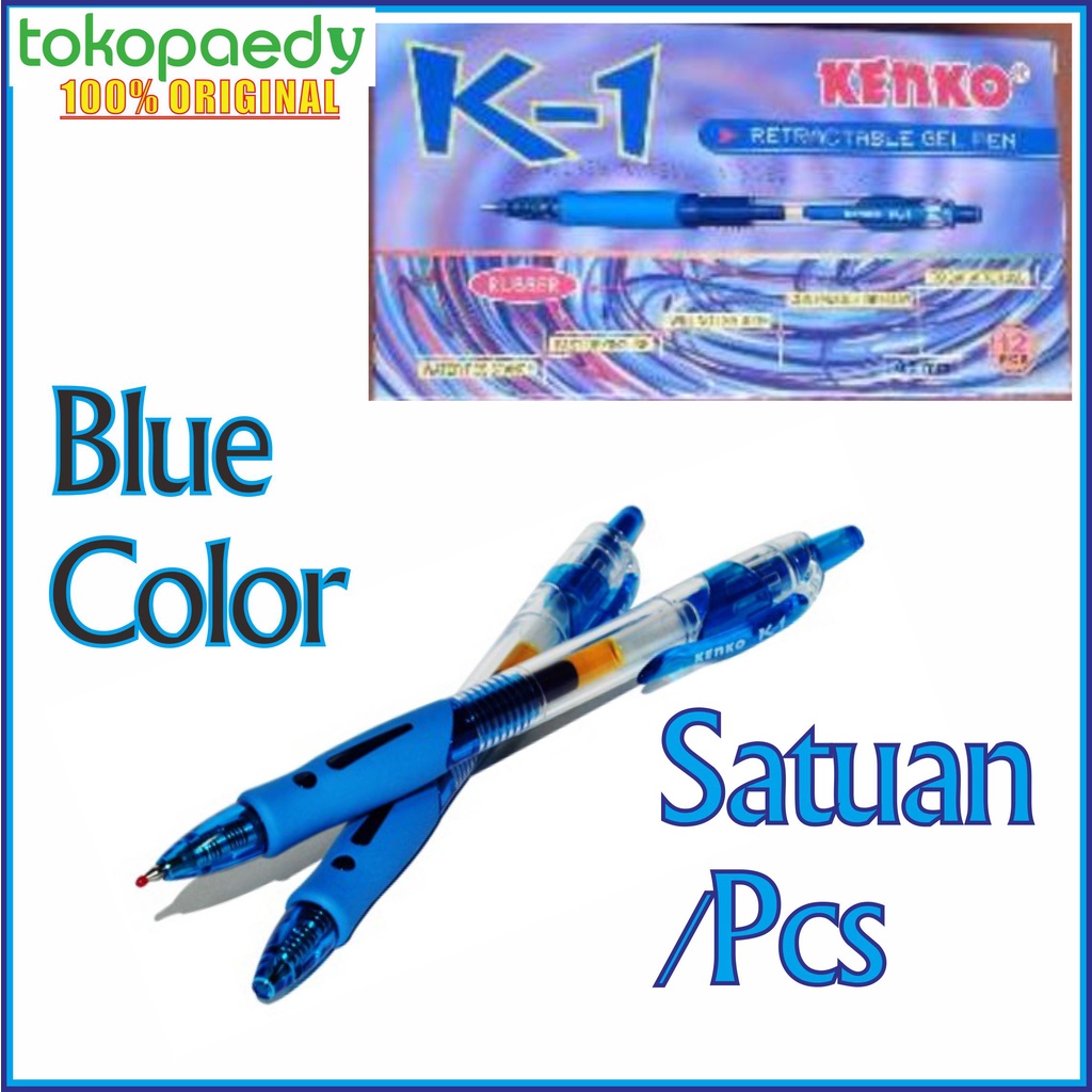 

[SATUAN] KENKO Retractable Gel Pen K-1 Blue 0,5mm (1pcs) -BIRU /BLUE