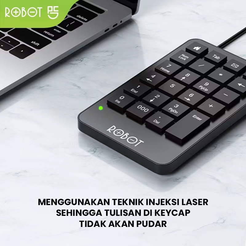 ROBOT RK01 Wired Numeric Keypad Black Tombol Multimedia Numpad Portable Original - Garansi Resmi 1 Tahun