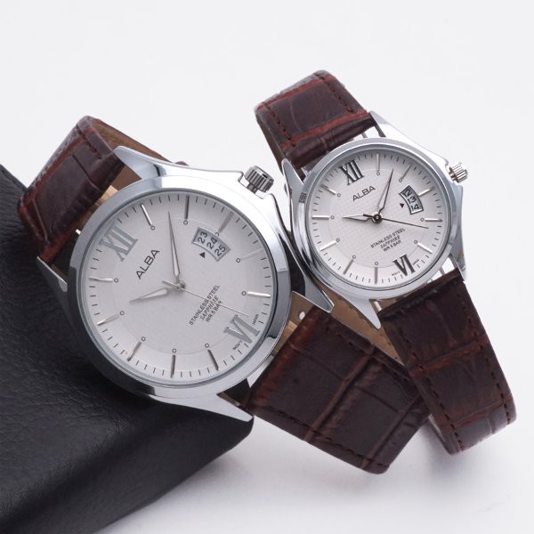 BARU Jam tangan couple Alba leather strap cowok cewek sepasang by hargajam tali kulit