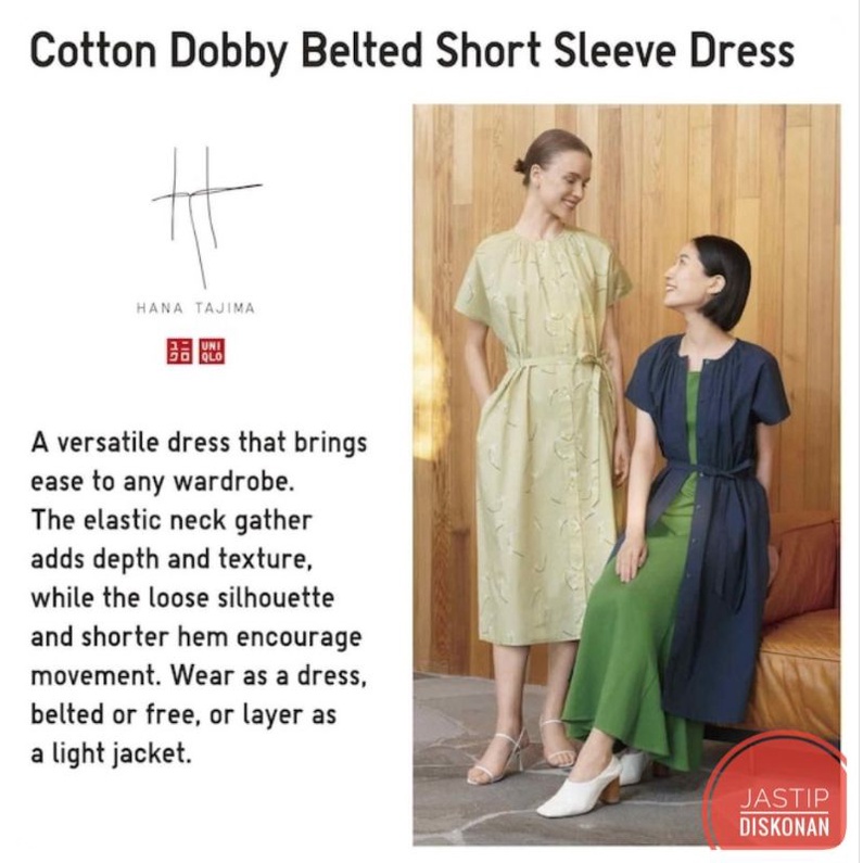 UNIQLO DRESS ROK GAUN MOTIF KATUN DOBBY IKAT PINGGANG HANA TAJIMA