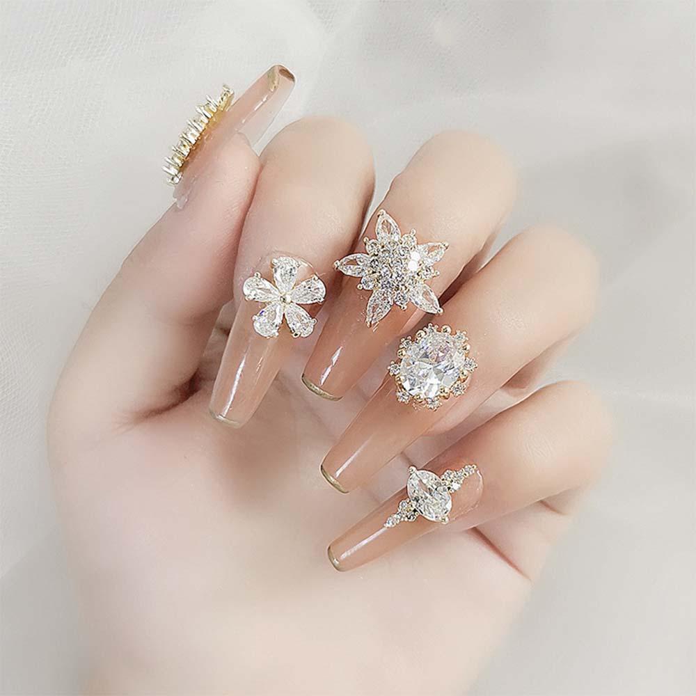 AUGUSTINA Agustina Kuku Rhinestones 3D Mewah Charms Bunga Logam Zirkon Kristal Nail Art Dekorasi