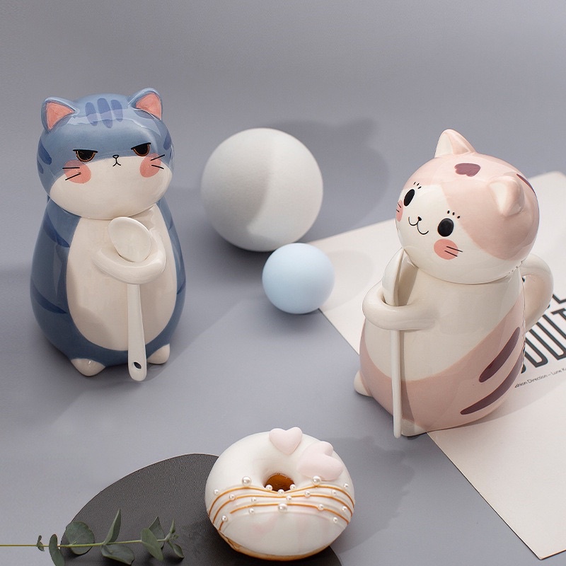 mug dan patung lucu kucing berbagai variasi unik dan lucu bahan keramik import dengan kotak dan streofoam packaging-7