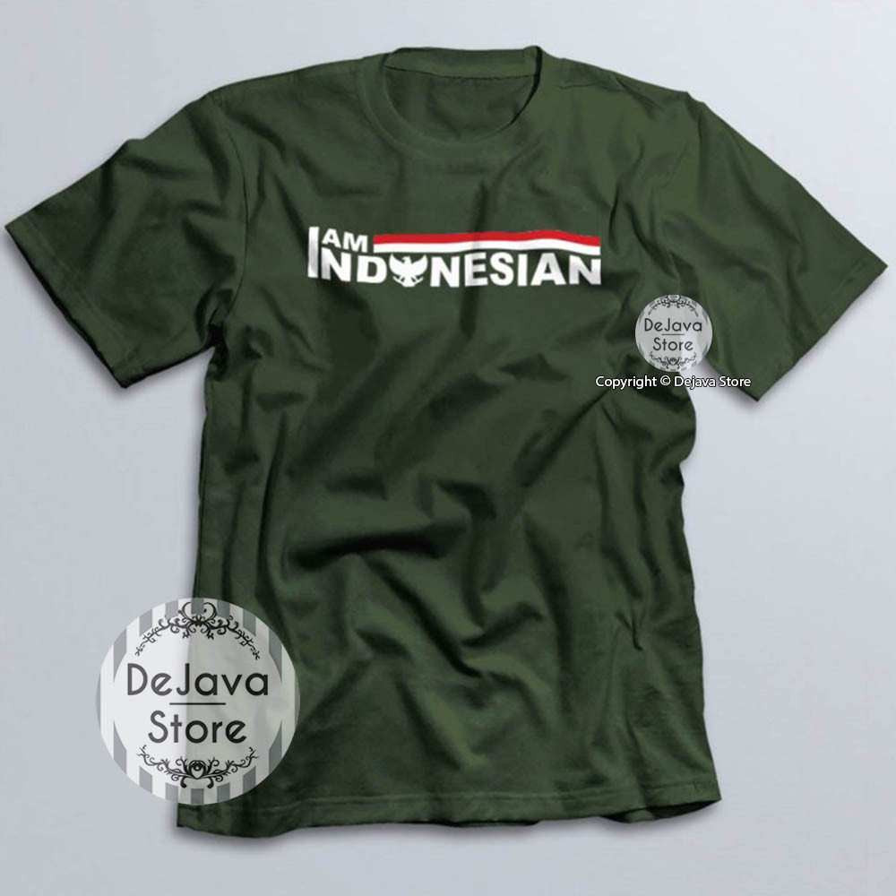 Kaos Distro Indonesia Iam Indonesian Baju Kemerdekaan Cotton Combed 30s Unisex Premium | 1608-HIJAU ARMY