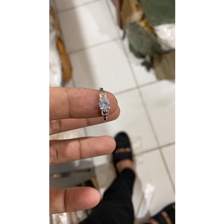 cincin wanita mata satu silver perhiasan wanita titanium silver