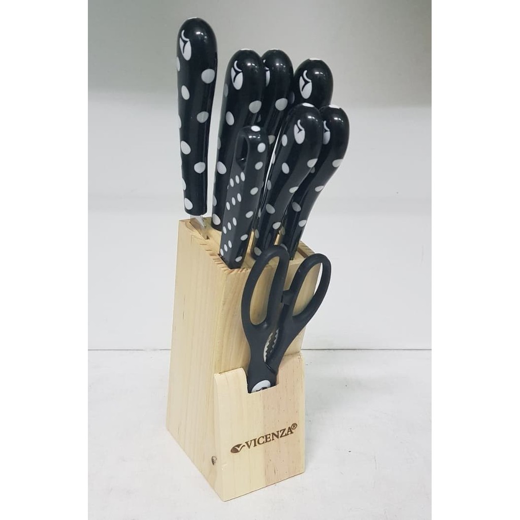 Pisau Dapur Set Polkadot Vicenza V-918KP Black / Hitam