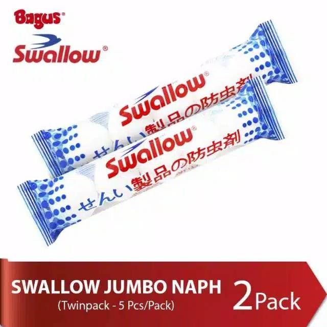 (TWIN PACK) SWALLOW KAMPER JUMBO NAPHTHALINE BALL PUTIH 150GR ISI 5 PCS X2