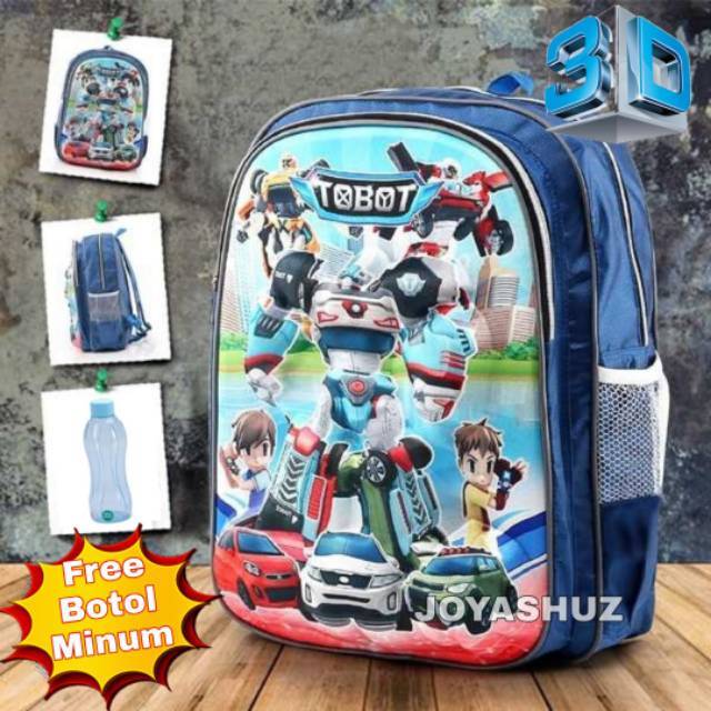 Tas Anak Karakter Timbul - Tas Sekolah Anak Laki Tobot 3 Dimensi / Tas Ransel Anak SD TK