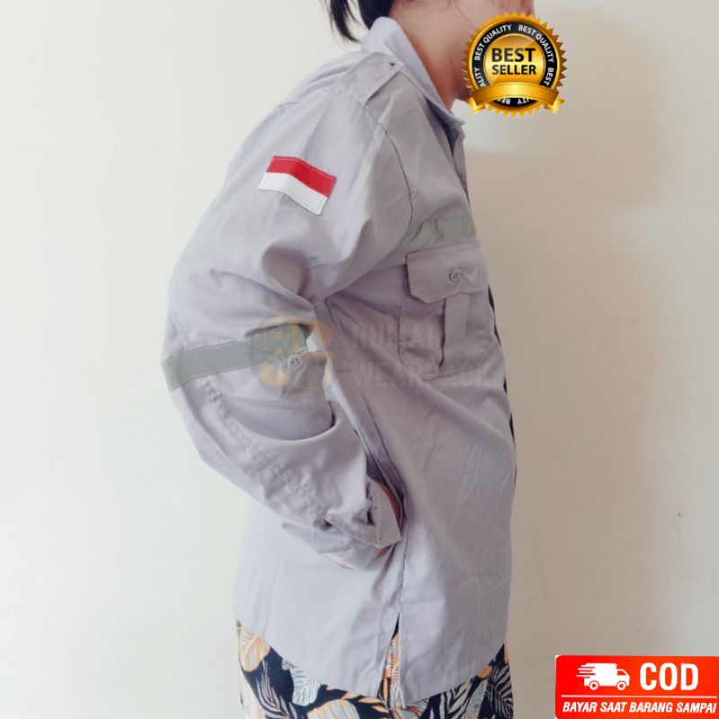 Kemeja PDL Safety Baju PDL Wearpack PDL Kancing Atasan Lengan Panjang Warna Abu Muda