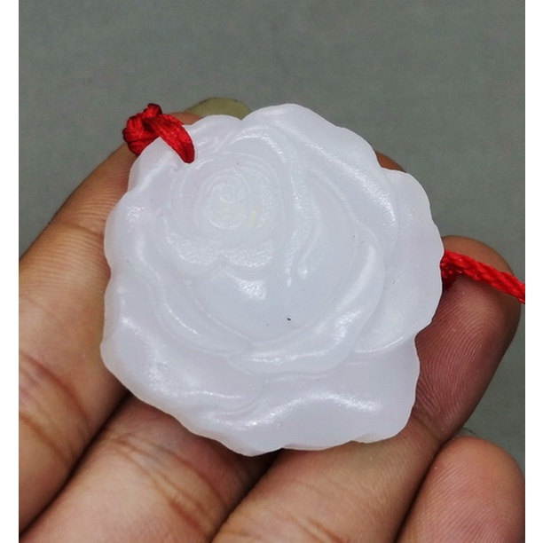 Liontin Batu Permata Asli Giok Salju Putih jade Bunga