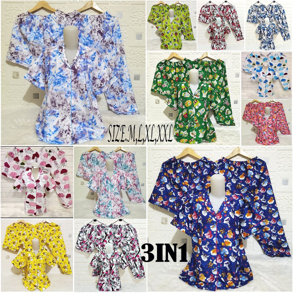 ISANNY PIYAMA SET 3IN1 SIZE.M,L,XL,XXL/PIYAMA ALISAH /PIYAMA TIE DIE/REAL PICT/READY