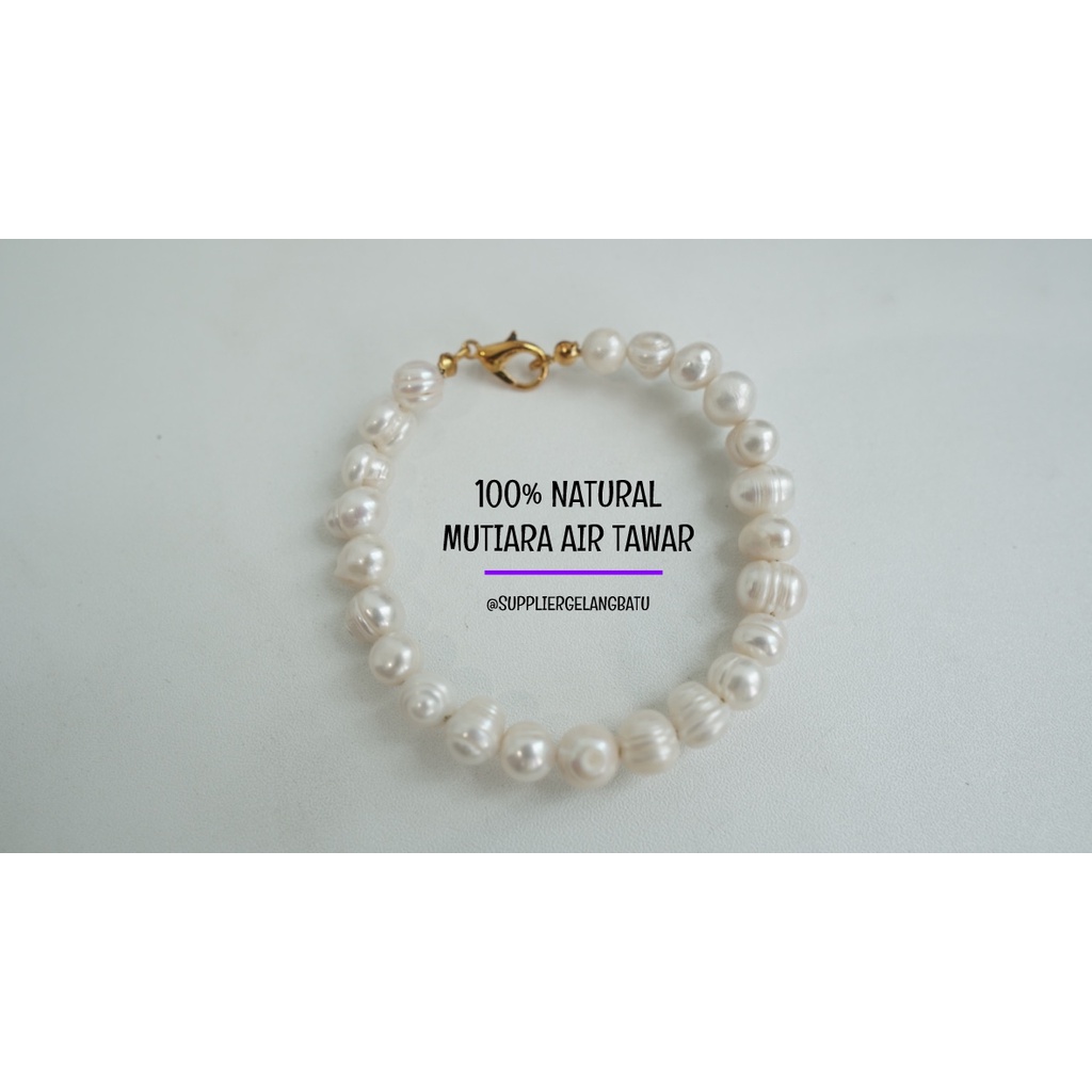 gelang NATURAL MUTIARA AIR TAWAR 8MM freshwater pearl asli putih