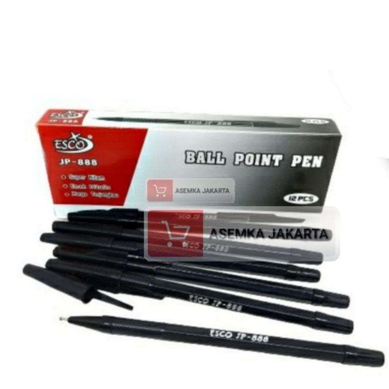 JG - [12pcs] BOLPEN Esco Tinta Hitam JP888 Grosir