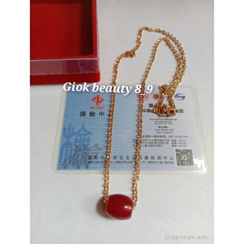 Kalung Giok Asli Merah Rantai Titanium Pria dan Wanita