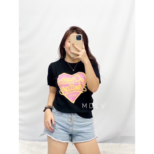 MDLV ~ H149# Elvi Chenille Embroidered Knit Top Kaos Rajut ELVI Baju Import