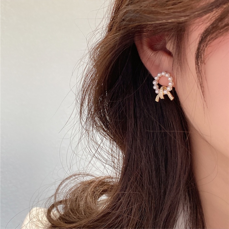 Anting Mutiara Bulat Berlian Berkilau Untuk Wanita Anting Korea