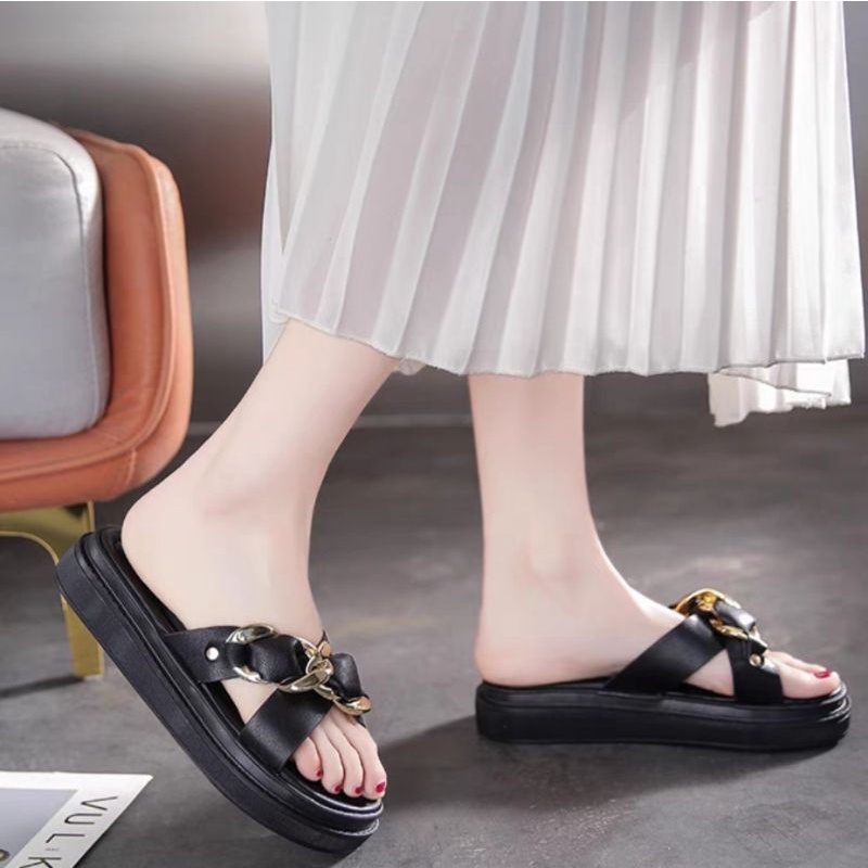 Sandal Slop Wanita Fashion Import Premium Quality DF 554 Terbaru Korean Style Sendal Kulit Tasya Viral Kekinian NF2029 Bisa Cod