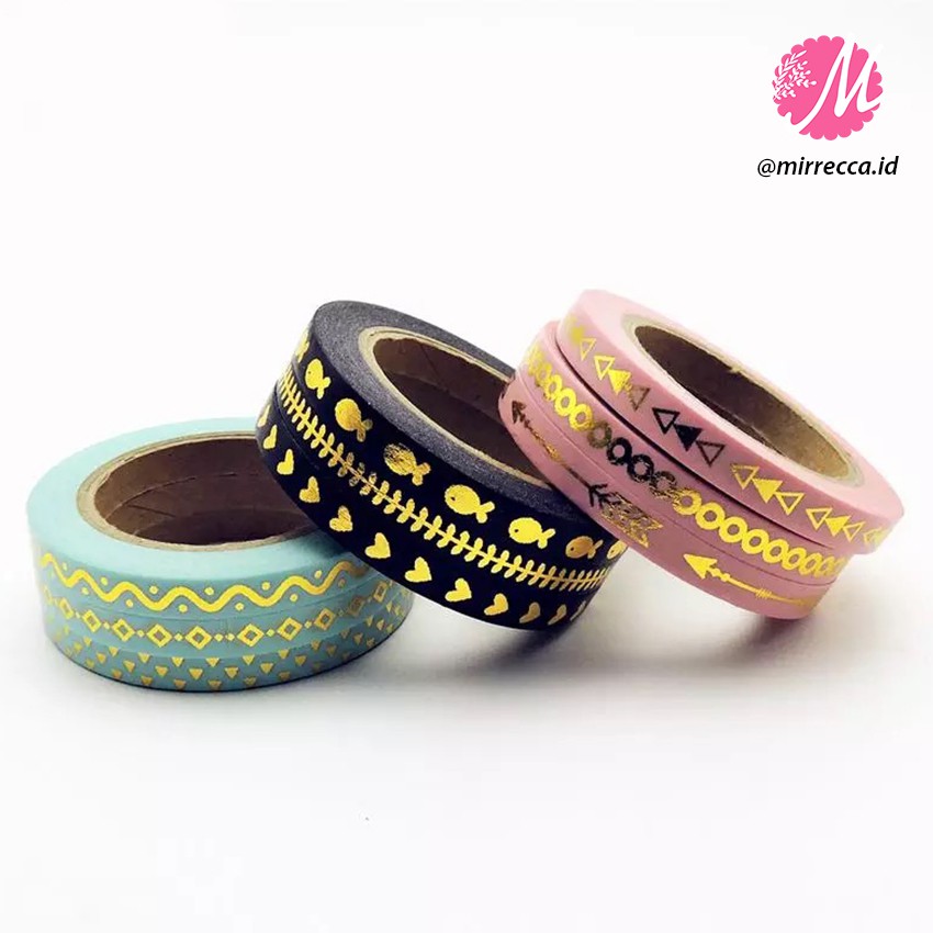 

SET 3 PCS - SLIM ROLL GOLD FOIL WASHI TAPE - SELOTIP DEKORASI