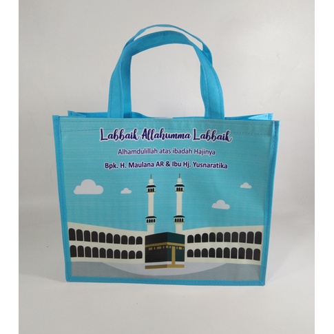 Tas custom nama ultah promosi lebaran haji umroh natal imlek paskah pakai nama 40x40cm sisi 20cm