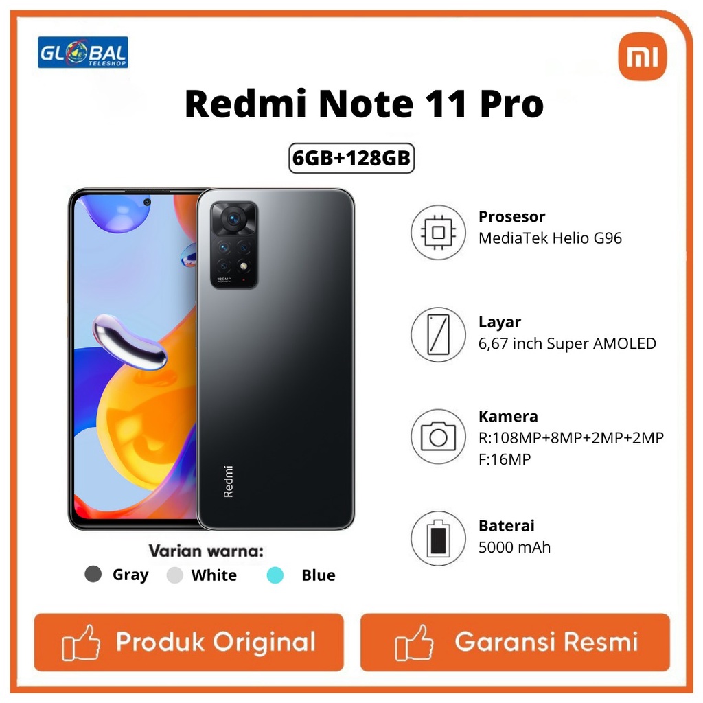 xiaomi redmi note 11 pro smartphone 6 128gb garansi resmi
