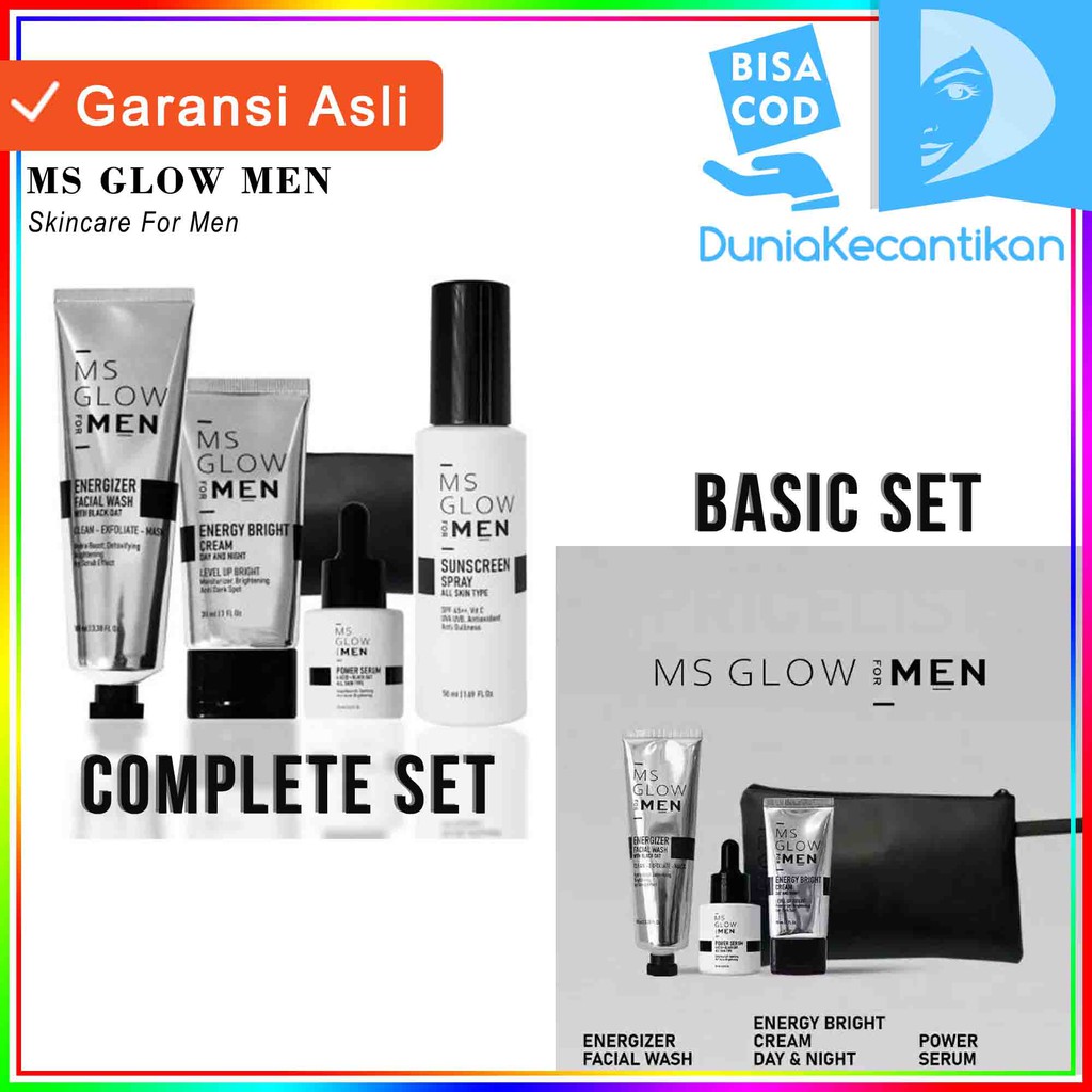 Ms Glow Men Paket Basic Complete / Ms Glow For Men Original free pouch / Skincare Pria Paket Perawatan Wajah MsGlow Men