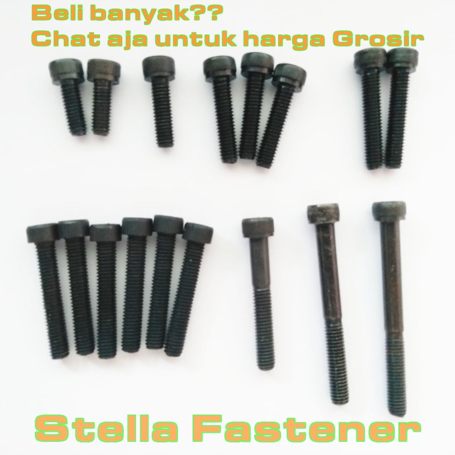Set Baut Blok RX King 3KAF Type L Baja Hitam   Grosir Baut