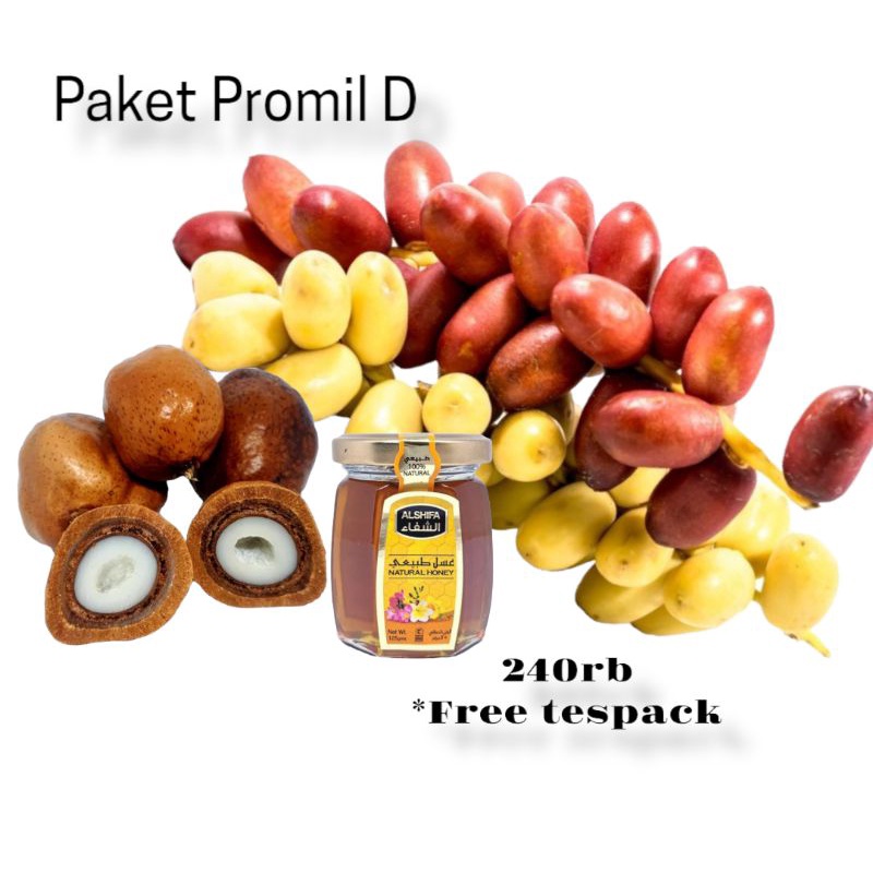 

Paket Promil D (kurma muda 500gr + 250gr buah zuriat + madu Arab 125ml alshifa) Free Tespack