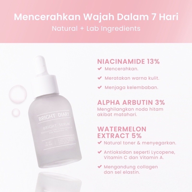 [READY] Bright Diary Bright Serum Niacin 5% - Acne Serum Salicylic Acid 2% + Niacinamide + Mugwort SERUM BRIGHT DIARY SERUM OXI BARRIER BRIGHT DIARY SERUM ACNE BRIGHT DIARY SERUM BRIGHTENING BRIGHT DIARY INSTAN GLASS SKIN