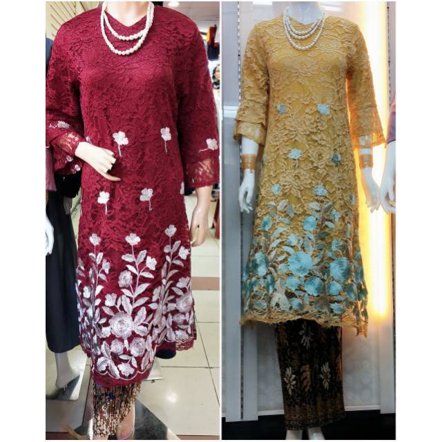 setelan tunik brukat bordir (tunik brukat + rok plisket)