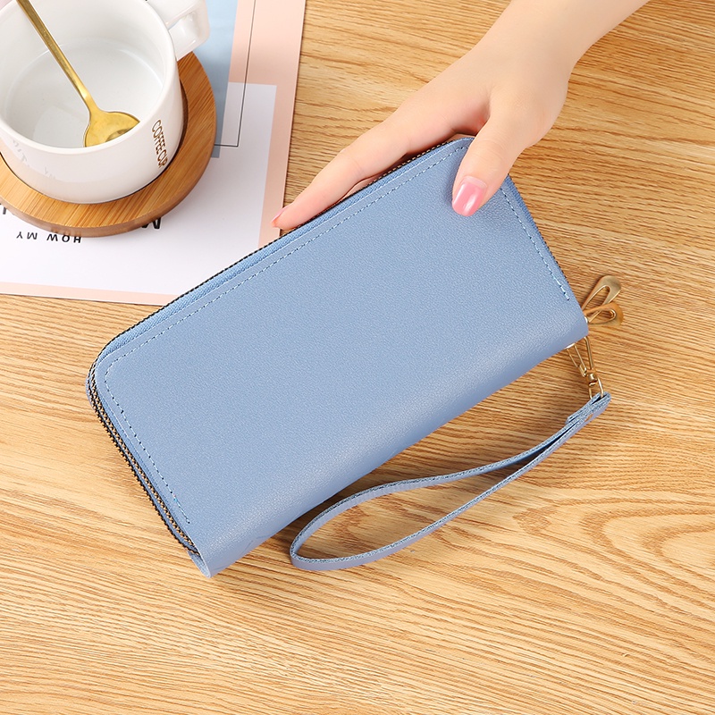 Satu7an D57 Dompet Panjang Wanita Zipper Fashion Korea Stylish Kasual Dompet Tali Pendek Clutch Cewek 2 Resleting PU