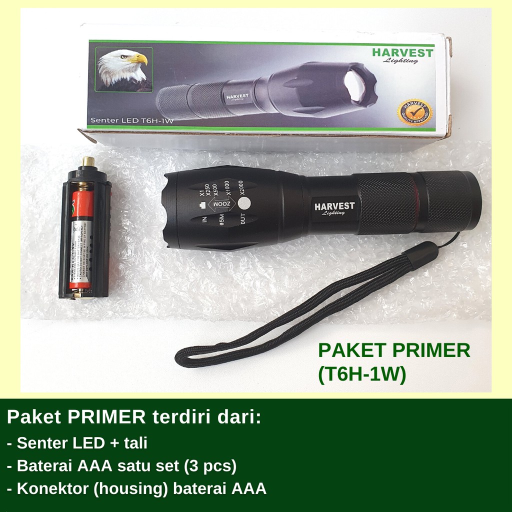 Lampu Senter LED T6 Cree HARVEST LIGHTING Flashlight Flash Light Baterai  Isi  Ulang Rechargeable  Bergaransi