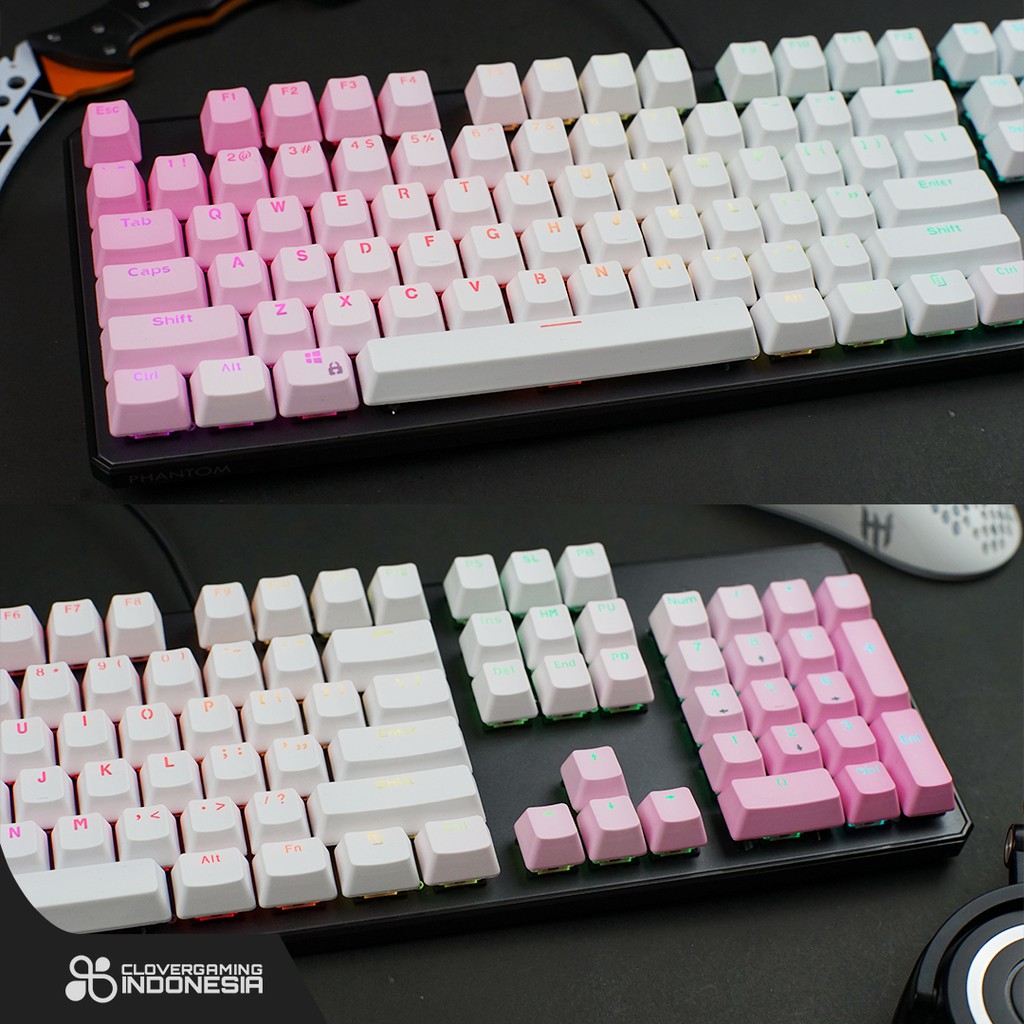 Keycaps CLV Pink White Gradient - PBT Double Shot 104 Keycap Set