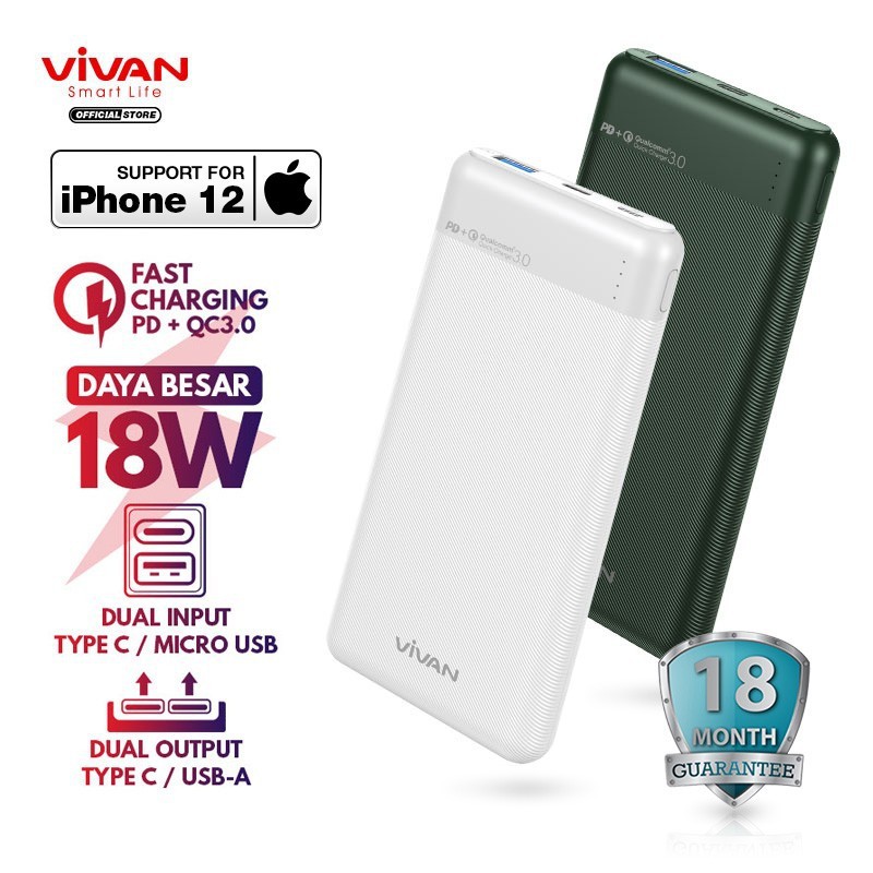 POWERBANK M10 VIVAN Power Bank 10000mAh 2 Input 2 Output Fast Charging PD QC3.0