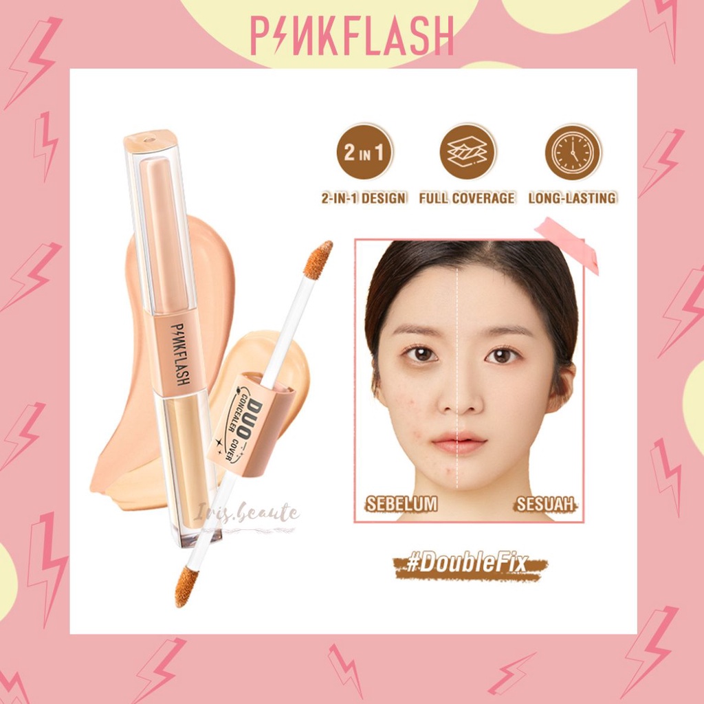 PINKFLASH Duo Cover Concealer / DoubleFix 2in1 Dual Shade Concealer Full Coverage Brighten Matte