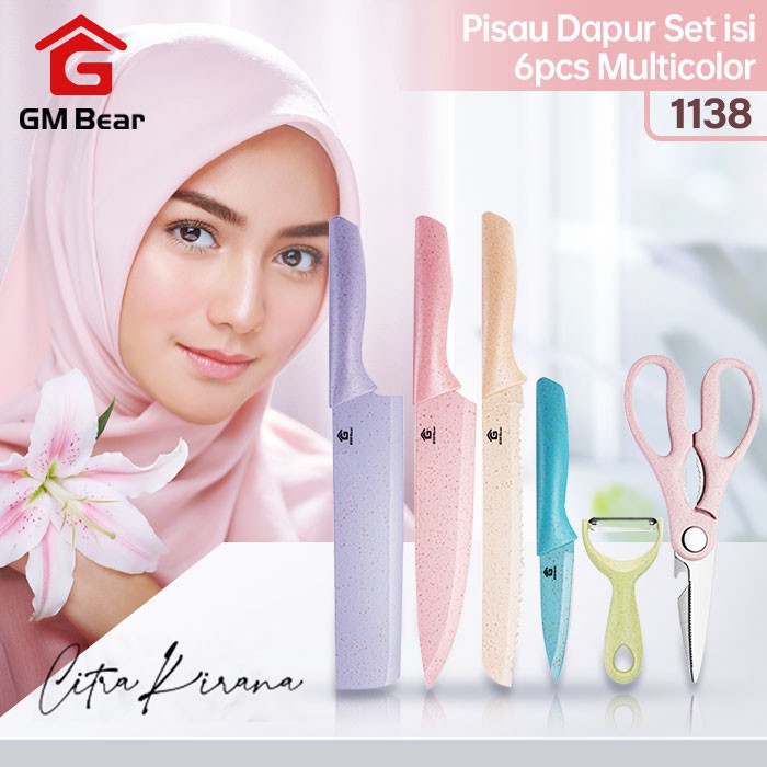 GM Bear Pisau Dapur Set isi 6pcs 1138-Kitchen Knife Set Multicolor