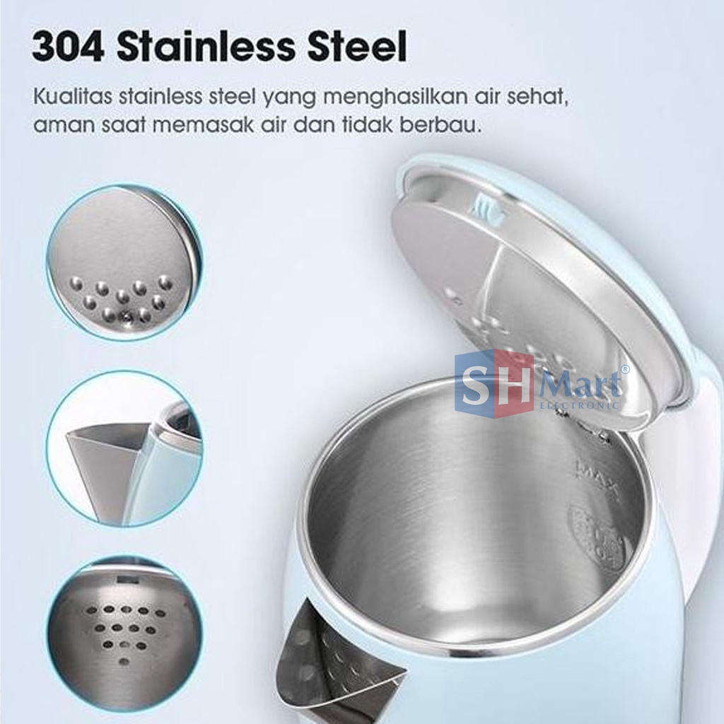 TEKO LISTRIK STAINLESS STEEL DOUBLE WALL KAPASITAS 2 LITER 1000 WATT ANTI PANAS SW-EKB2L SAMONO