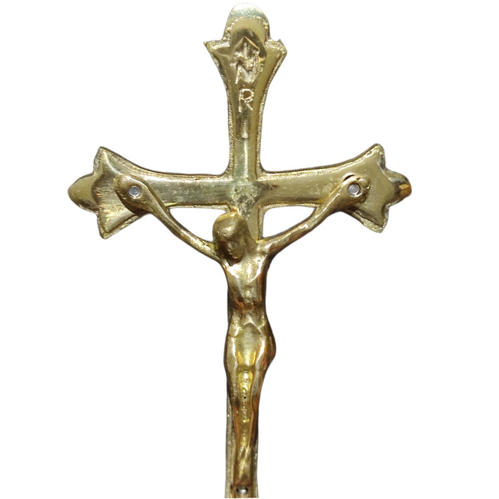salib duduk kuningan patung salib kuningan - 28cm Laris