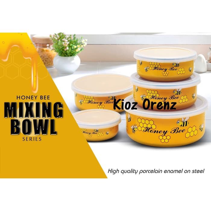 Langsung Order RANTANG HONEY BEE isi 5 Pcs Rantang Enamel Maspion Mixing Bowl Set Murah
