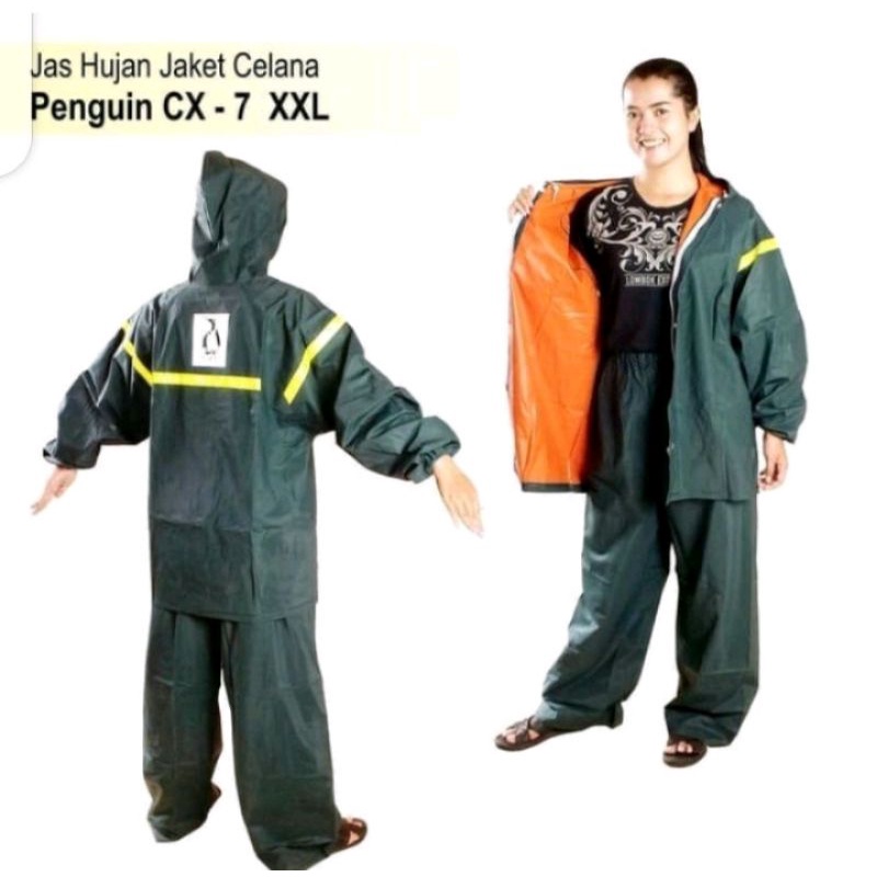 Jas Hujan Penguin CX7 Penguins Original CX 7 XXL Jumbo Tiger Head Twist Tebal Terlaris Termurah Setelan Jaket Baju Celana Big Size Pria Wanita Cewek Cowok Perempuan Laki Laki Dewasa Harga Grosir / Mantel Raincoat Anti Rembes dan Bocor