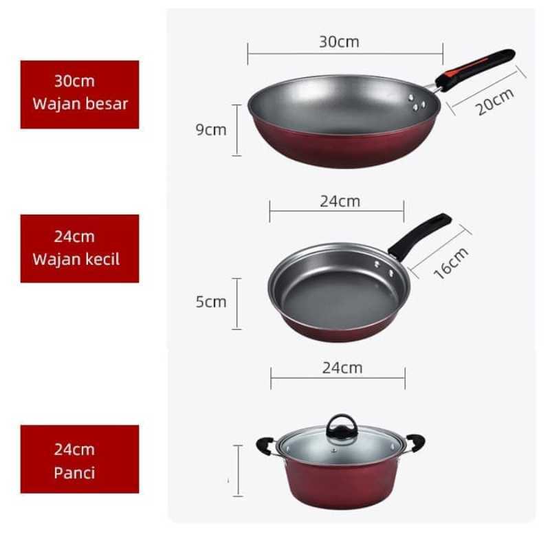 Panci Teflon Anti Lengket 1 Set 4 pcs-WHO-4 PCS