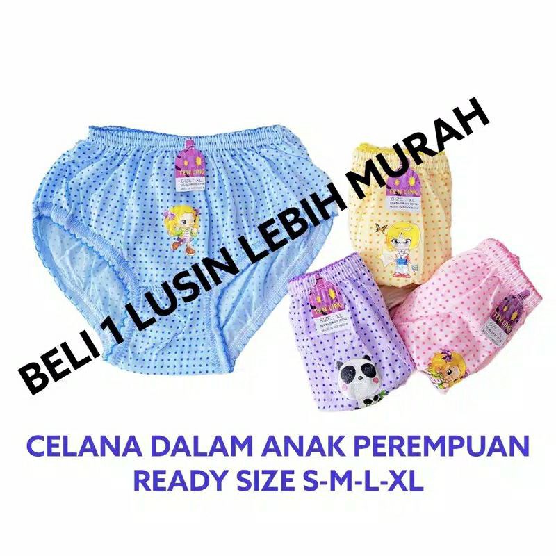 CD celana dalam anak perempuan cewek bahan katun lusinan 12 pcs CD anak cewek 1-10 tahun lusinan